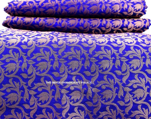 Indian Gold Floral Banarsi Brocade Faux Silk Waistcoat Fabric 44" Wide By Yard - Picture 2 of 3
