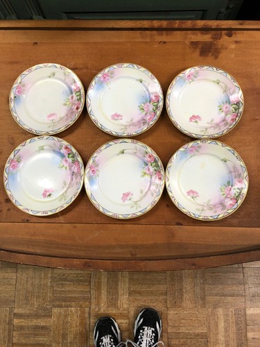 Vintage Antique Nippon Gold Rose floral Dessert Appetizer Plates plate set 6 - Picture 3 of 12