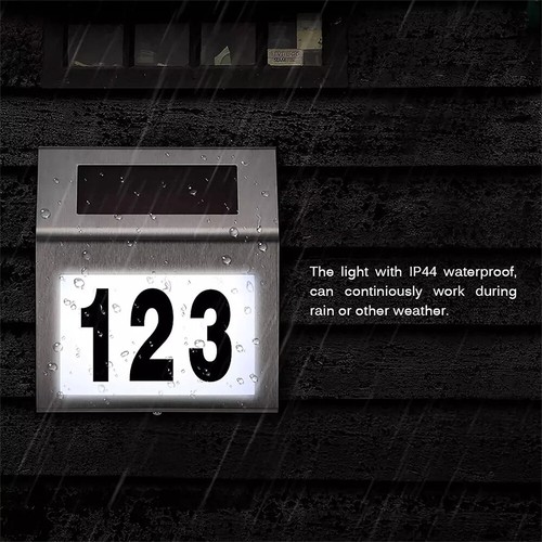 Solar LED Wall Fence Mounted House Garden Number Indicator Light Stainless Steel - Picture 7 of 16