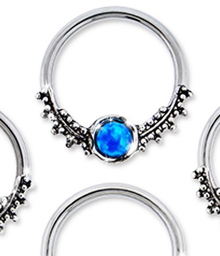 Piercing anillo aro cuentas cautivas tabique oreja pezón ópalo y rocío 14g 1/2" simulado - Imagen 8 de 11