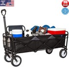 New Large Folding Garden Utility Wagon W/ Durable Steel Frame Adjustable Handle