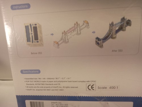 3D Puzzle Pop Out World - Tower Bridge - 112 Pc - 400:1 Scale Made in Korea NEW - Picture 9 of 15