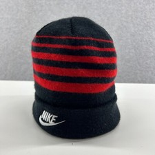 Nike Beanie Youth One Size Black Red Knit Spell Out VTG Y2K