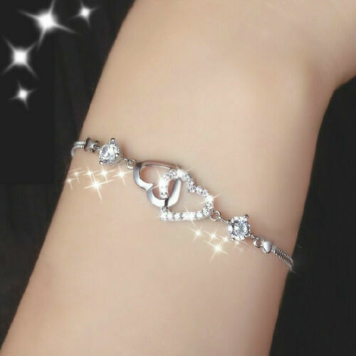 Heart Love Jewellery Double Silver Girls Womens Charm Gift Bracelet - Picture 5 of 12