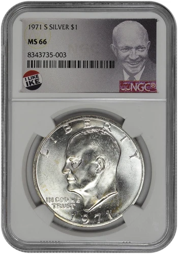 1971 S $1 Silver Ike Dollar NGC MS 66 with Exclusive Label and New Holder