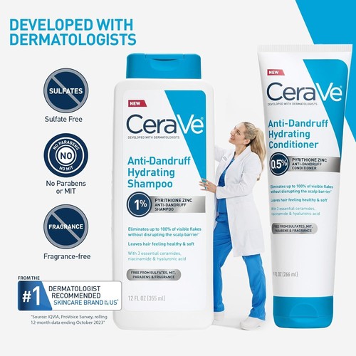 CeraVe Anti-Dandruff Shampoo 12oz – 1% Zinc, Hydrating, Itchy Scalp Relief - Picture 6 of 12