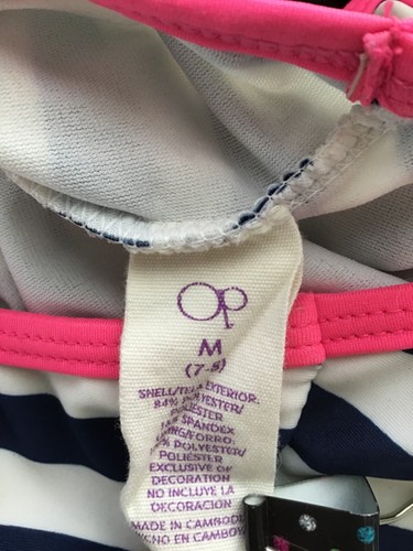OP Girls Swimsuit Bathing Suit One Piece White Blue Stripe Pink Medium 7/8 - Picture 8 of 8