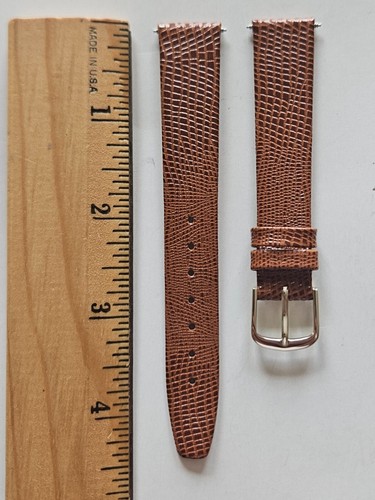 16mm - Tan Lizard Pattern/Smooth Leather Watch Band - (Gold Buckle/Pins Include) - Picture 4 of 4