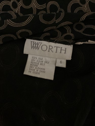 Worth Women's Size 6 Silk Belted Black & Brown Geometric Midi Faux Wrap Dress - Picture 8 of 10