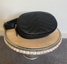 GEESTOCK | Black Vegan Leather Waist Bag Fanny Pack Bum Bag Crossbody