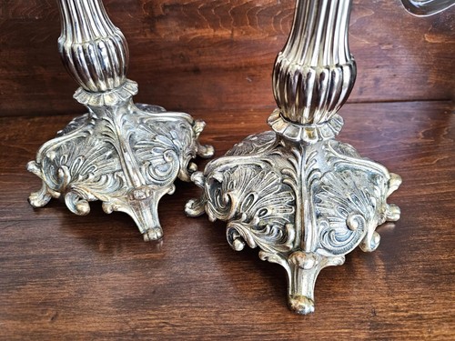 Pair Of Ornate Victorian Style Silver Plate Candlestick Holders 11.5" High - Picture 4 of 6