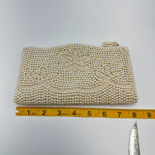 VTG Ivory Beaded Evening Bag Clutch Satin Lining Party Formal 8" Made in Japan - Picture 11 of 12