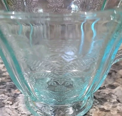 Vintage Kitchen Federal Glass Turquoise Teal Sugar & Creamer Madrid Pattern - Picture 6 of 11