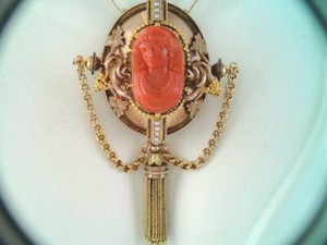 Vintage Carved Coral Pendant Necklace