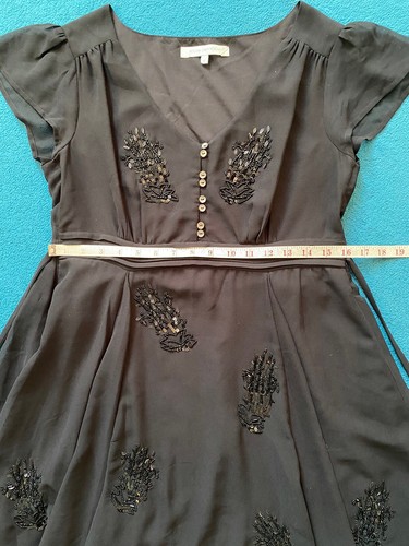 JOHN ROCHA Black Chiffon Fit & Flare Ladies Belted Midi Dress Uneven Hem Size 12 - Picture 15 of 24