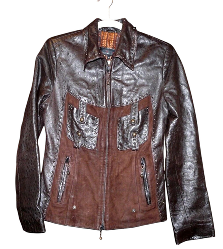 Franco Favori Suede Leather Jacket Size 12 Styled in Italy Studded 2 Tone Brown