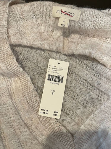 Anthropologie Pilcro V Neck Boxy Rib Sweater Long Sleeve Ivory Boho Size S NWT - Picture 8 of 10