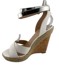 CHARLES by CHARLES DAVID White Brit Platform Wedge Leather Sandal Size 5.5 M NWB