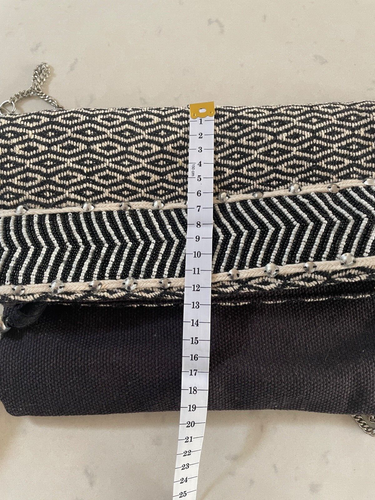 Pepe Jeans London Boho Bag - Envelope Style - Silver Chain - Black White Beaded - Picture 7 of 13