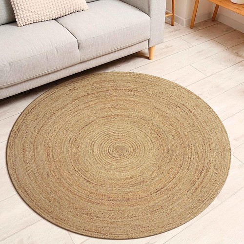 3 Ft x 3 Ft Natural Fiber Reversible Beige Braided Area Rug Jute Round Rug - Picture 6 of 12