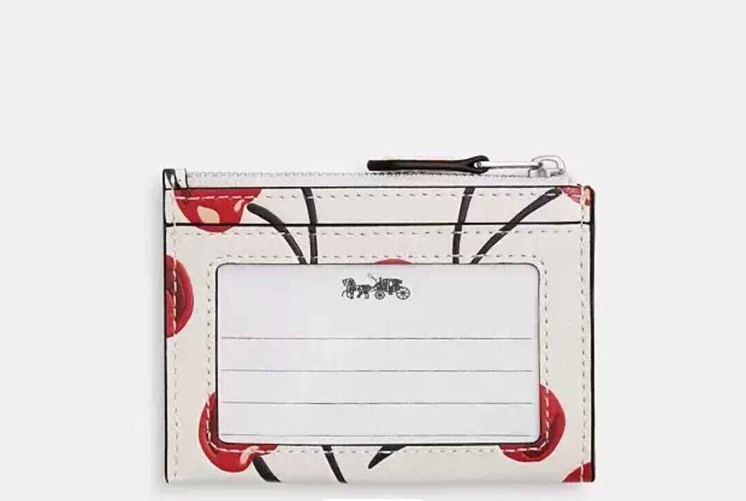 折りたたみ財布 COACH Mini Skinny Id Case With Cherry Print  CZ463 NWT Coach Mini Skinny Id Case In Leather With Cherry Print