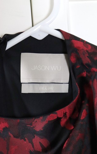 JASON WU $1495 Red Black Floral Jacquard Knotted Silk Lined Dress Size 6 - Picture 5 of 5