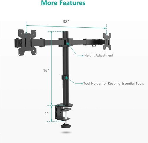 WALI Dual Monitor Desk Mount, Monitor Stand for 2 Monitors up to 27Inch, Dual - Picture 7 of 7