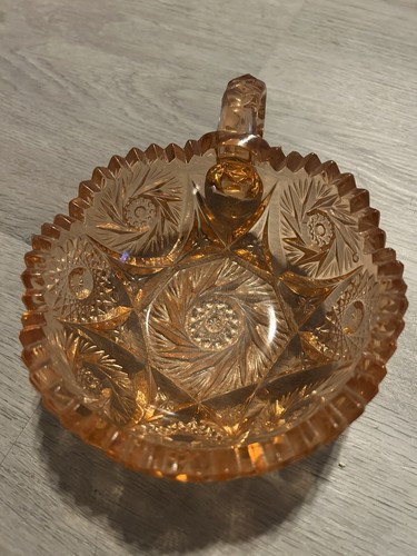 2 In 1 AMERICAN BRILLIANT PERIOD CUT GLASS Crystal "NAPPY" DISH Pinwheel Peach - Picture 2 of 11