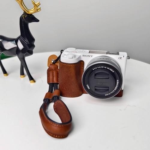 Genuine Real Leather Camera Case Bag Cover Half Body For Sony ZVE10II zve10m2 - Picture 20 of 40