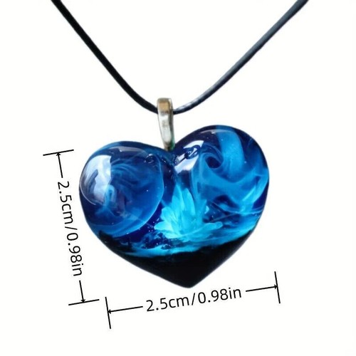 Heart Shaped Pendant Natural Scenery Of Aurora Rope Chain Necklace - Picture 8 of 11