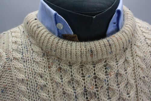 Maglione Aran Crafts uomo medio panna lana maculata pescatore maglia cavo grosso - Foto 3 di 23