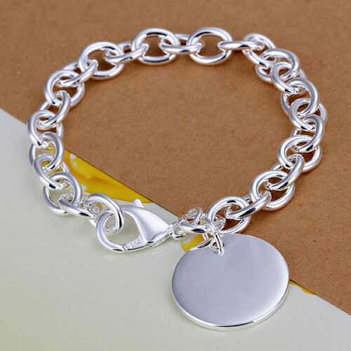 925 SILVER ELECTRO-PLATED 7” ROUND CHARM TAG Lobster /TOGGLE CLOSING HIGH POLISH - Picture 1 of 1