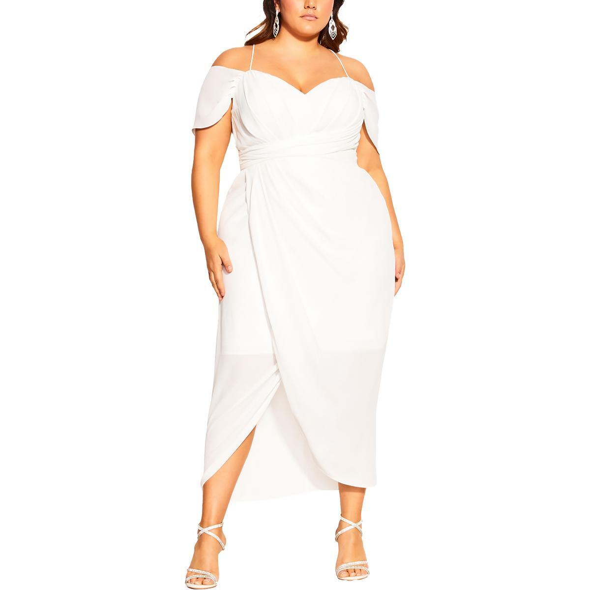 Женское вплетенное платье макси с открытыми плечами цвета слоновой кости в стиле городского шика размера плюс 14 XS BHFO 0607