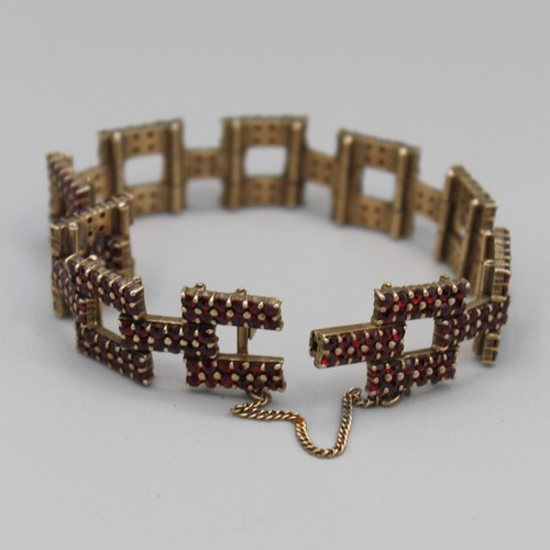 Antique Gold Vermeil Bohemian Garnet Square Link Bracelet Sterling Silver Repair - Picture 4 of 8