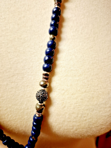 Stella & Dot 32" necklace Dark blue Lapis tassel pendant puka shells rhinestone - Picture 8 of 15