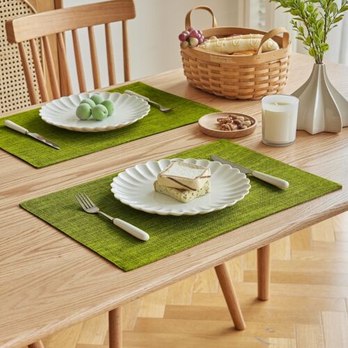 Faux Linen Placemats Set of 4-12 x 18 Inch Heat Resistant Double Layered Dura... - Picture 2 of 7