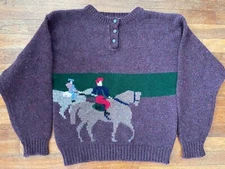 VTG THE EAGLE'S EYE Wool Pullover Sweater-Large-Purple Tweed-EQUESTRIAN HORSES