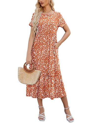 Women's Summer Maxi Dress 2025 Casual Short Sleeve Crewneck Flowy Swing Tiere... - Picture 2 of 6