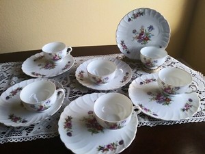 Lot-of-6-Tea-cup-and-Snack-Plate-sets-Floral-Design