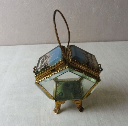 Ancien coffret / boîte / panier bijoux, verre biseauté, Napoléon III, Strasbourg - Afbeelding 1 van 7