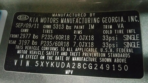 2011 - 2013 Kia Sorento EX 3.5L LEFT FRONT DRIVER FENDER GRAY (IM color) - Bild 12 von 12