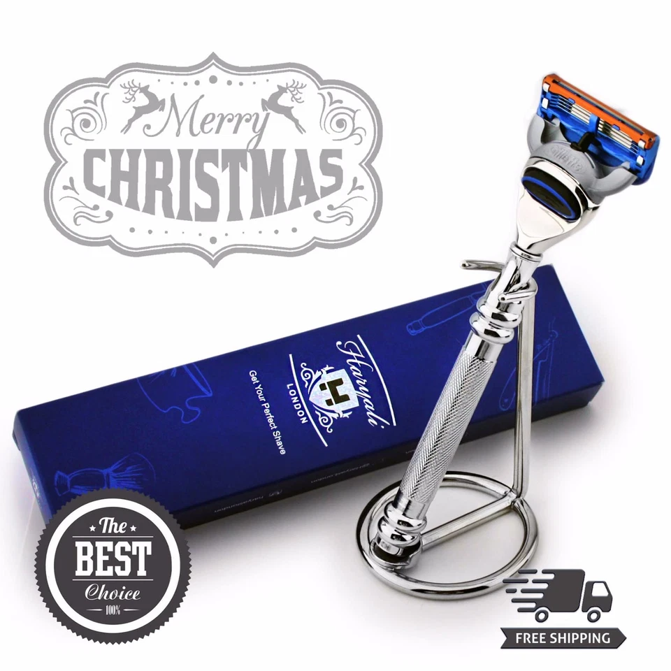 Stainless Steel Shaving Razor Stand & 5 Edge Blade Shaving Razor Wet Shaving