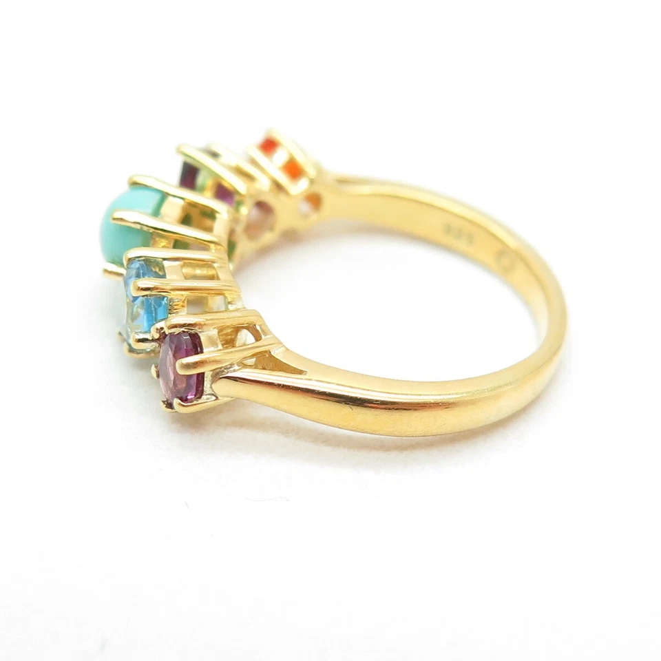 925 Sterling Silver Gold Plated Turquoise Opal Topaz Tourmaline Ring Size 5.25 - Image 4 of 4