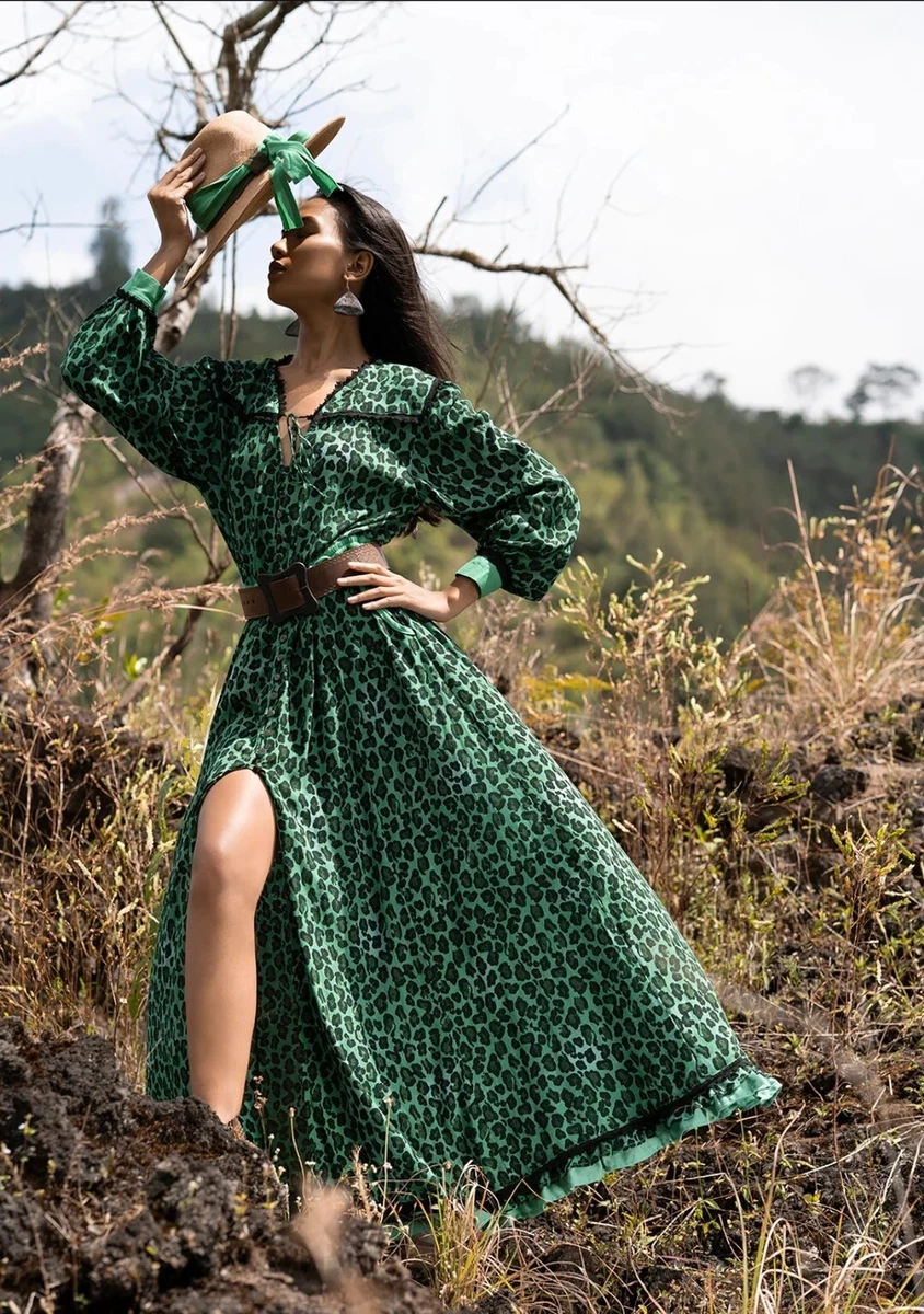Leopard green dress sale