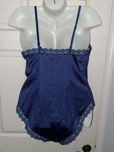 VTG WARDS SILKY ANTRON III NYLON & LACE TEDDY Blue ROMPER BODYSUIT sz 34 - Bild 2 von 10