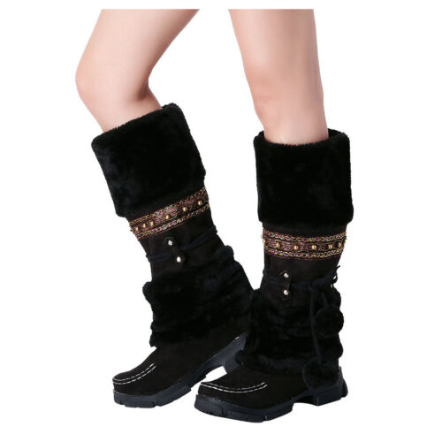 Women Slip On Booties Girls Mid Heels Round Toe Wnter Hairball Warm Shoes Boots - Picture 12 of 36