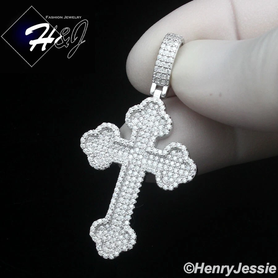 COLGANTE CRUZ MOISSANITA 3D PLATA ESTERLINA 925 SÓLIDA PARA HOMBRE*MP496 Foto 2 de 4