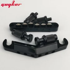 Guitar Stop Bar Tailpiece + Tune-O-Matic Roller Saddle Guitar Bridge Black