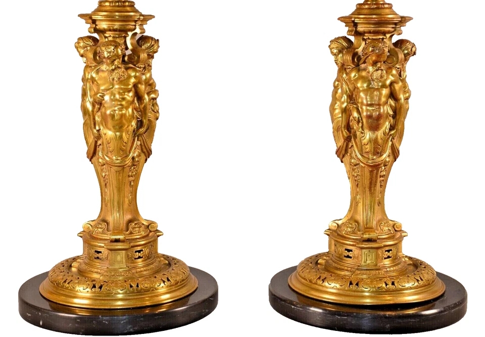 Antiguo Original Bronce Dorado Ormolu Candelabros Escultura Candelabros Estatuas Foto 3 de 4