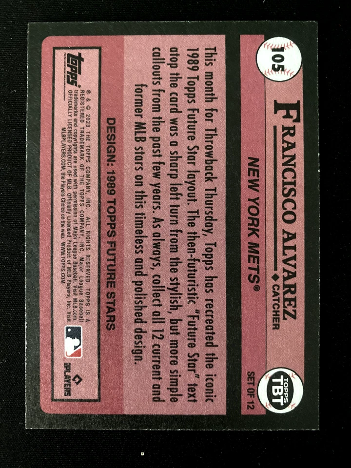 2023 Topps Throwback Thursday - FRANCISCO ALVAREZ  RC - 1989 Future Stars #105 - Image 2 of 2